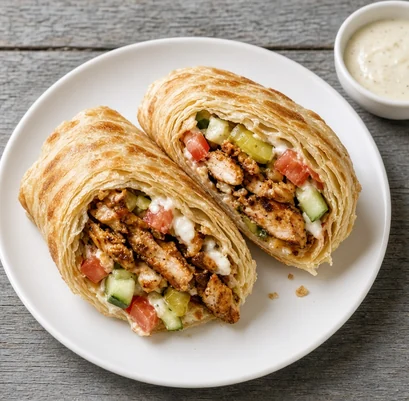 Shawarma on Poratta with garlic sauce